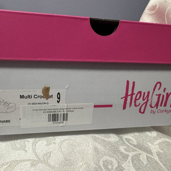 NWOT Hey Girl by Corkys "Wannabe" Platform Sandals in Multi Crochet - Picture 8 of 8
